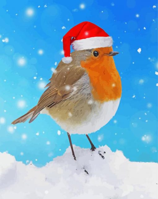 Christmas Robin In Snow Paint By Numbers
