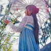 Girl In China Dress Under Umbrella Paint By Numbers