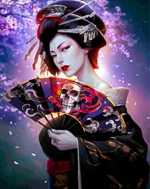 Japanese Geisha With Hand Fan Paint By Numbers