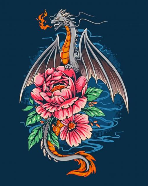 Pink Flower Dragon Paint By Numbers