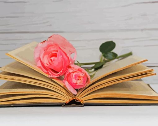 Pink Roses On Book Paint By Numbers
