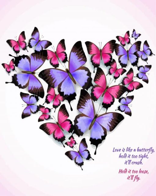 Purple And Pink Heart Of Butterflies Paint By Numbers