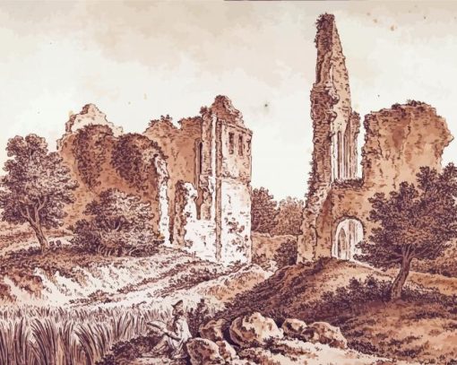 Ruins Of The Chateau Of Becoiseau Near Mortcerf By Johann Georg Wille Paint By Numbers