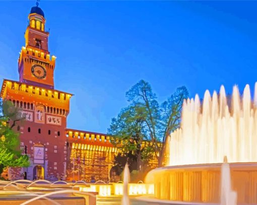 Sforzesco Castle At Night Paint By Numbers