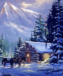 Snow Cabin Artwork Paint By Numbers