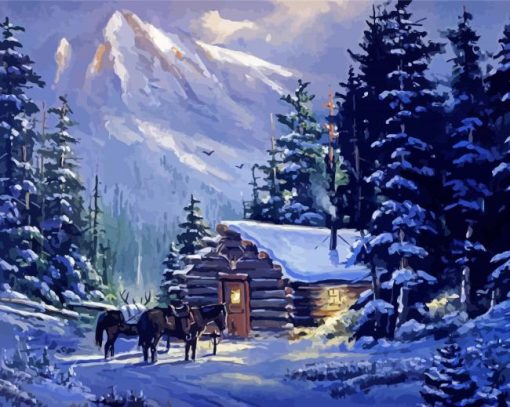 Snow Cabin Artwork Paint By Numbers