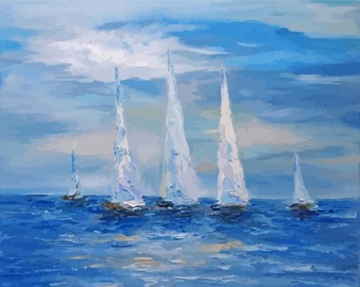 White Sailboats Art Paint By Numbers