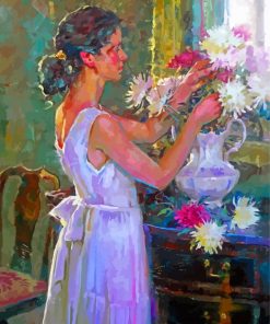 Woman Arranging Flowers In Vase Paint By Numbers