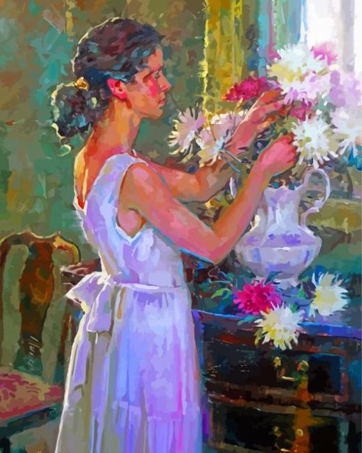 Woman Arranging Flowers In Vase Paint By Numbers