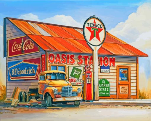 Aesthetic Old Gas Station Truck Art Paint By Numbers