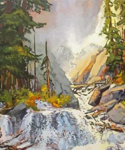 Aesthetic Rocky Mountain Waterfall Paint By Numbers