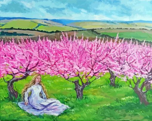 Among The Blooming Peaches Tree Art Paint By Numbers