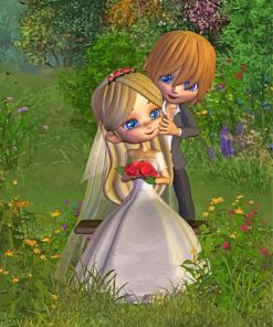 Cartoon Wedding Couple In The Garden Paint By Numbers