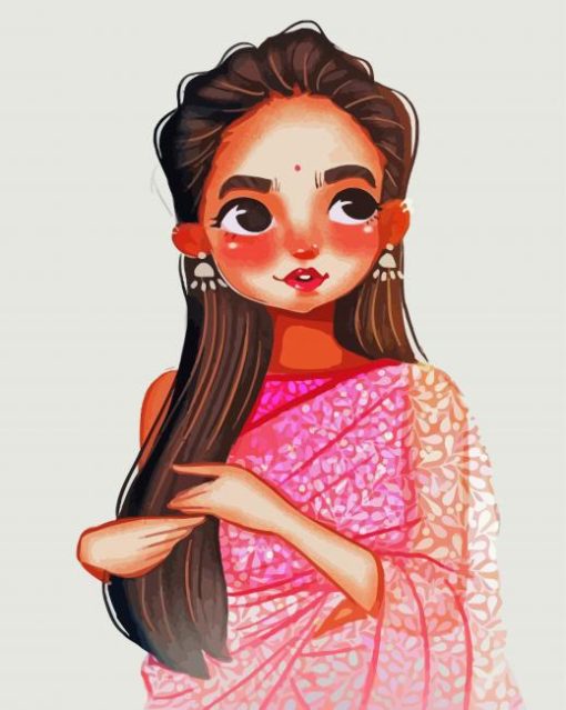 Cute Indian Cartoon Lady Paint By Numbers
