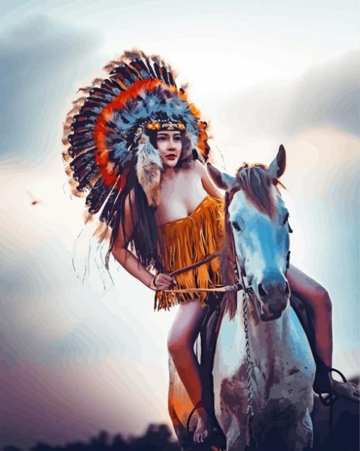 Girl On Tribal Horses Paint By Numbers