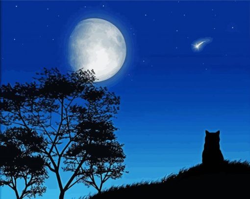 Lonely Cat Silhouette At Night Paint By Numbers