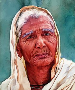 Old Indian Lady Realism Portrait Paint By Numbers