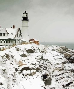 Snowy Portland Head Light Paint By Numbers