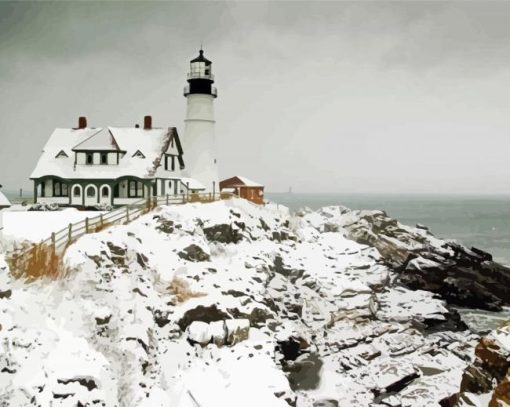 Snowy Portland Head Light Paint By Numbers