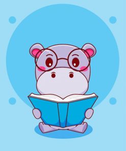 Baby Hippo Reading Book Paint By Number