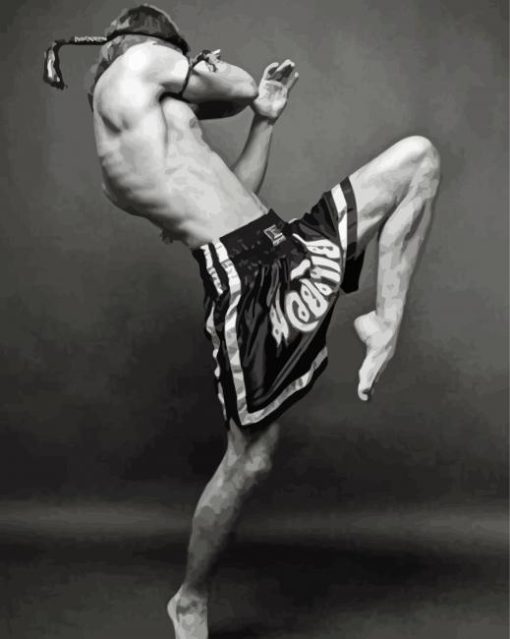 Black And White Kick Boxing Player Paint By Numbers