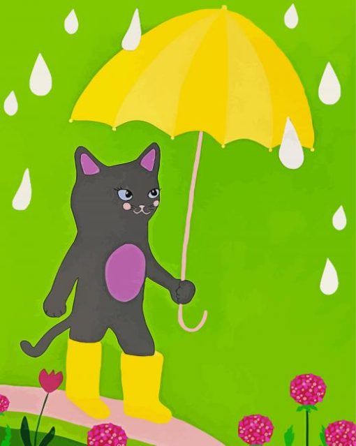 Black Cat And Umbrella Paint By Number