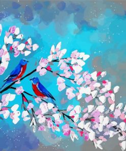 Blue Birds And Blossom Art Paint By Numbers