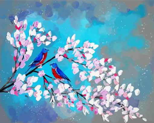 Blue Birds And Blossom Art Paint By Numbers