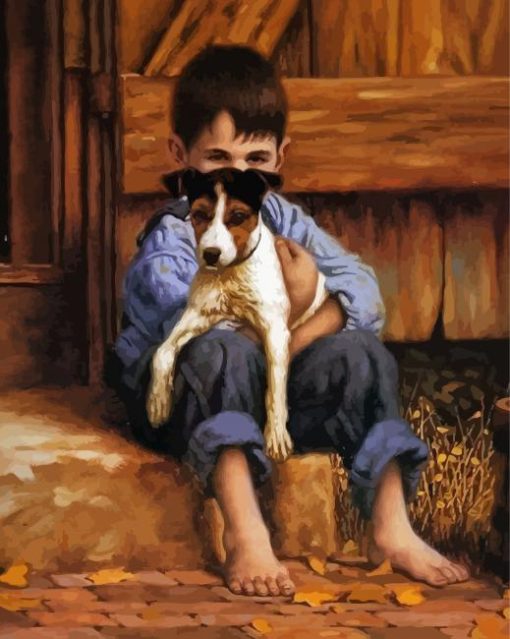 Boy Hugging Dog Pet Art Paint By Numbers