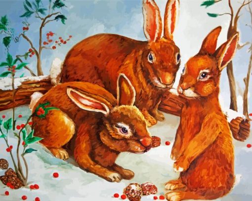 Bunny Family In Snow Paint By Numbers