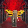 Elephant Butterfly In Red Landscape Paint By Number