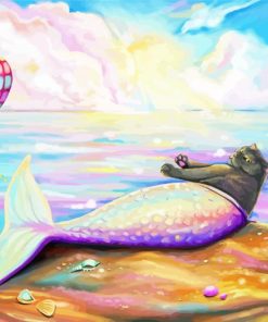 Fantasy Cat Mermaid Paint By Number
