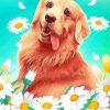 Golden Retriever With Daisies Art Paint By Numbers