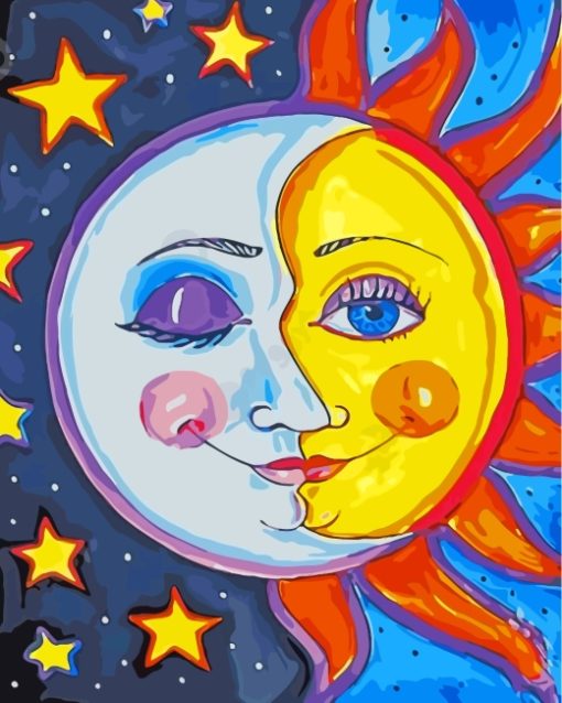 Happy Star Moon Sun Paint By Numbers