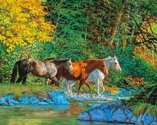 Horses Crossing The River Paint By Numbers