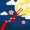 Illustration Moon Sakura Tree Paint By Numbers