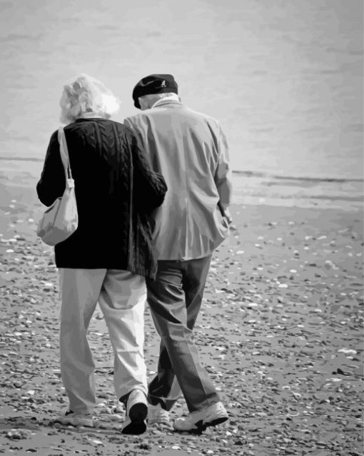Old Couple Walking By The Sea Paint By Number