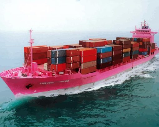 Pink Freighter On Water Paint By Numbers
