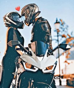Romantic Couple Bikers With Helmets Paint By Number