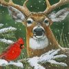 Snow Cardinal Deer Paint By Numbers