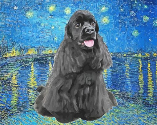 Starry Night Black Cocker Spaniel Paint By Numbers