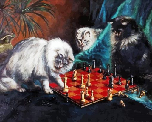 Three Cats Playing Chess Paint By Numbers