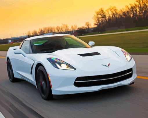 White Chevrolet Stingray Paint By Numbers