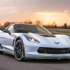 White Corvette Z06 With Sunset Paint By Numbers
