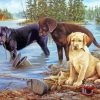 Adorable Puppies Fishing Paint By Numbers