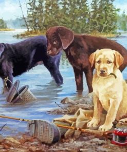 Adorable Puppies Fishing Paint By Numbers