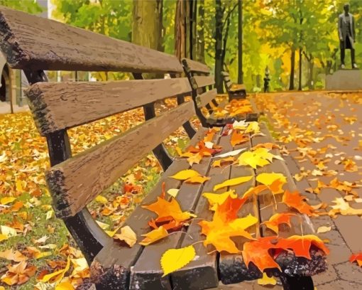 Aesthetic Fall Season Park Bench Paint By Numbers
