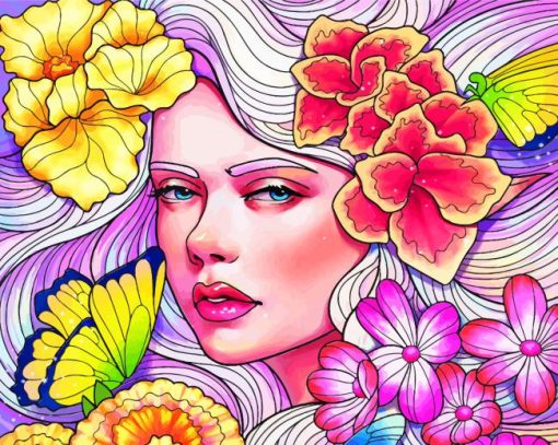 Aesthetic Flower Hair Paint By Numbers