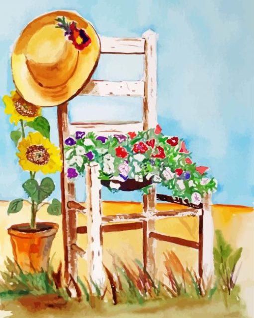 Aesthetic Flowers On Vintage Chair Paint By Numbers