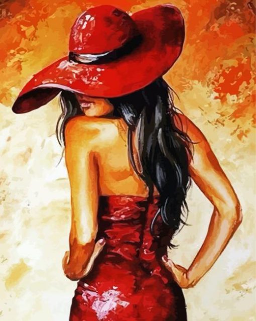Aesthetic Woman With Red Hat Art Paint By Numbers